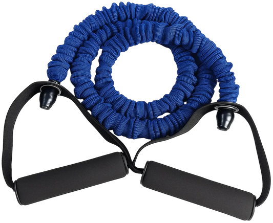 French Fitness Toning Resistance Tube Bands w/Handles - Blue (25 lbs) (New) - Front View