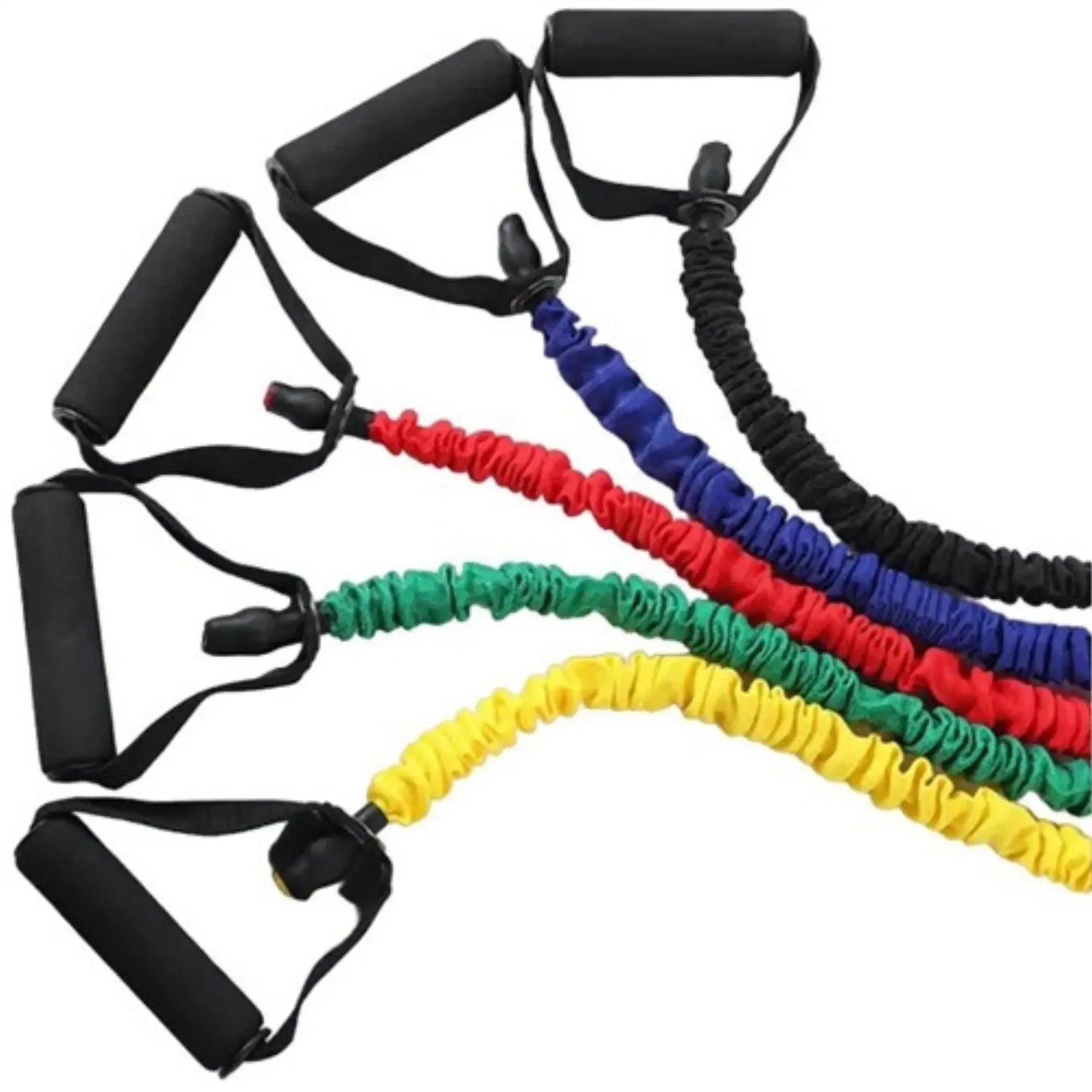 French Fitness Toning Resistance Tube Bands Set of 5 w/Handles (New) Image 3