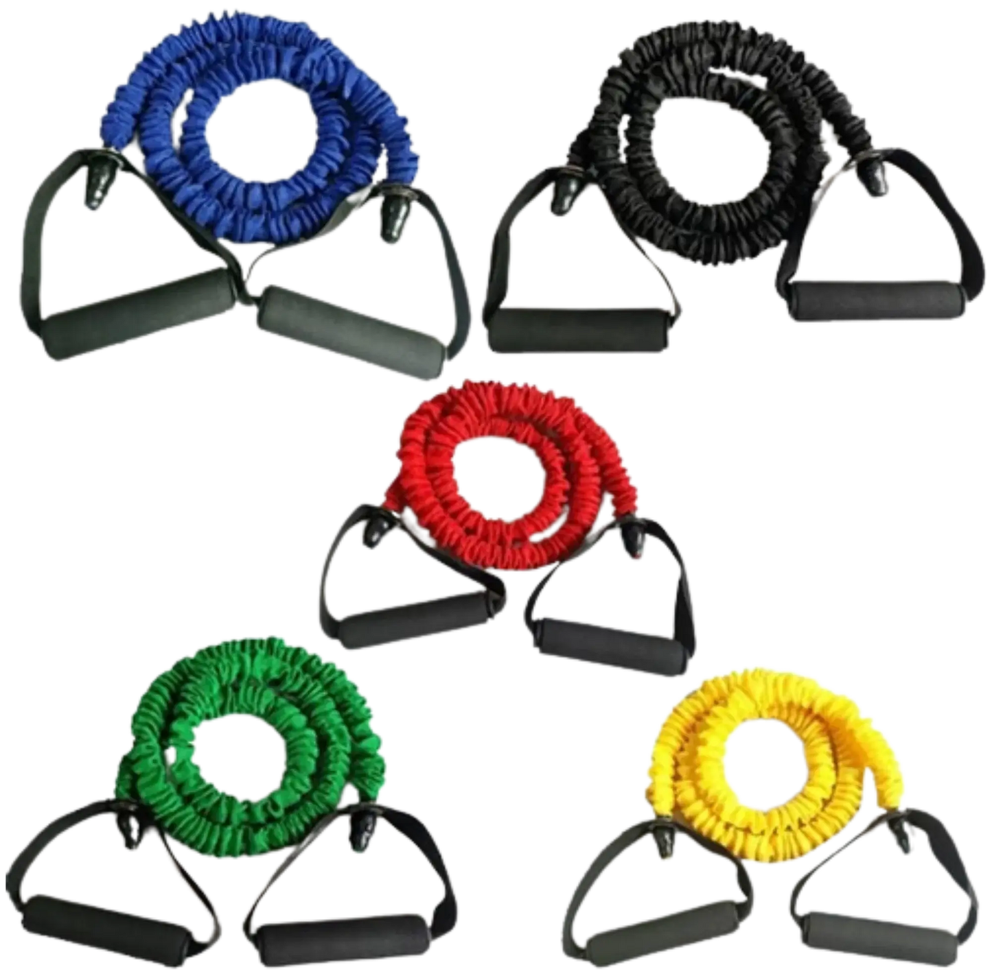 French Fitness Toning Resistance Tube Bands Set of 5 w/Handles (New) Image