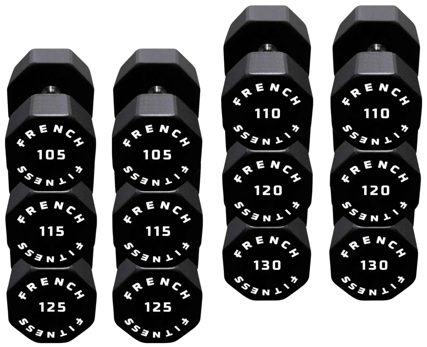 French Fitness Urethane 8 Sided Hex Dumbbell Set, 105-130 lbs (New) Image