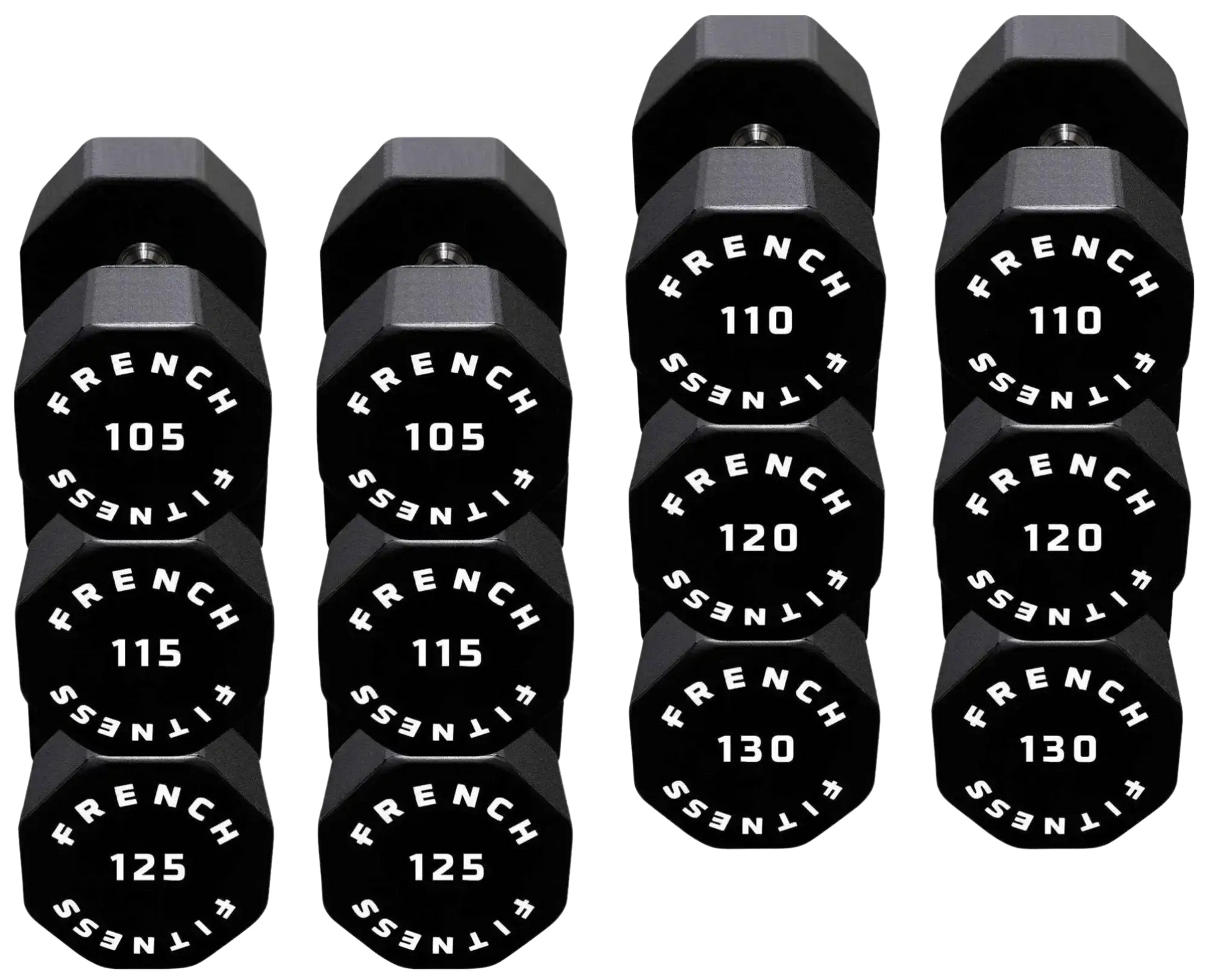 French Fitness Urethane 8 Sided Hex Dumbbell Set, 105-130 lbs (New) Image