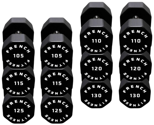 French Fitness Urethane 8 Sided Hex Dumbbell Set, 105-130 lbs (New) Image