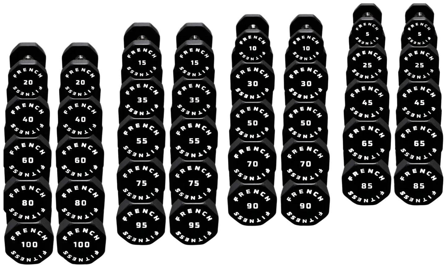 French Fitness Urethane 8 Sided Hex Dumbbell Set, 5-100 lbs (New) Image