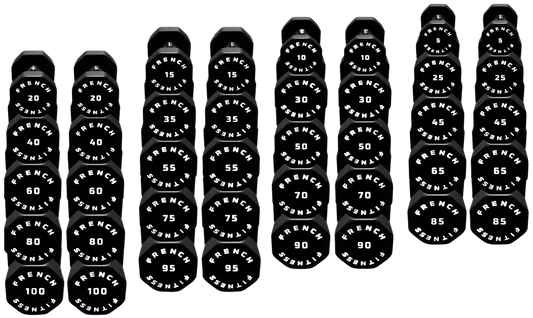 French Fitness Urethane 8 Sided Hex Dumbbell Set, 5-100 lbs (New) Image