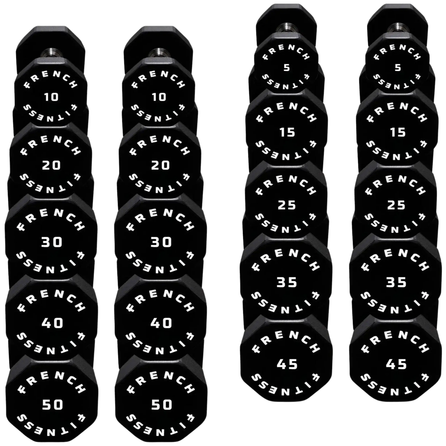 French Fitness Urethane 8 Sided Hex Dumbbell Set, 5-50 lbs (New) Image