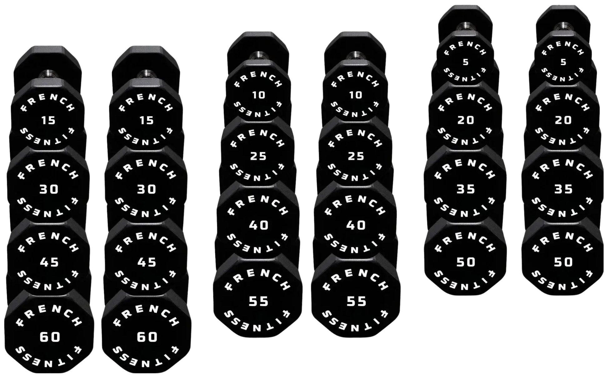 French Fitness Urethane 8 Sided Hex Dumbbell Set, 5-60 lbs (New) Image