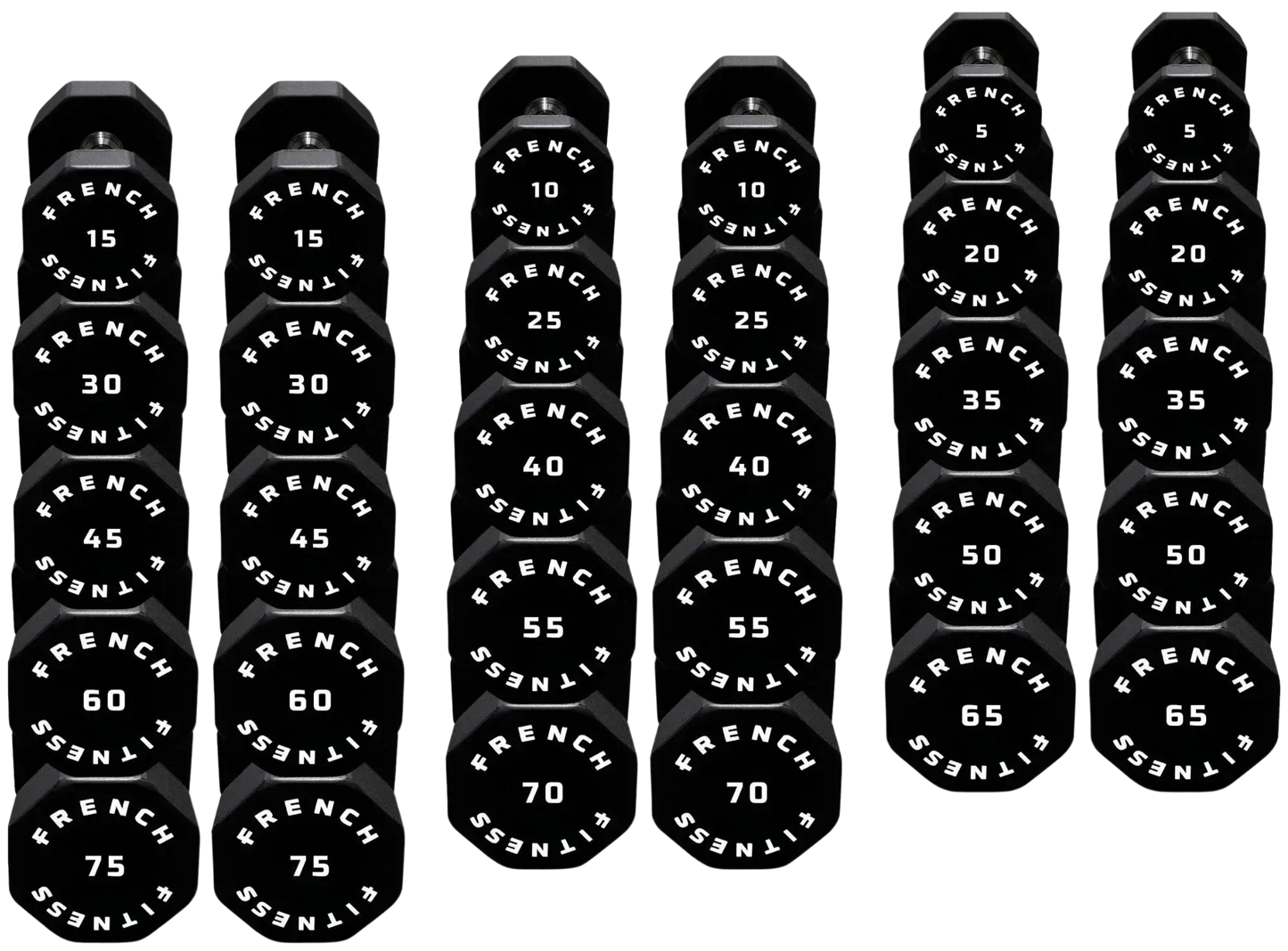 French Fitness Urethane 8 Sided Hex Dumbbell Set, 5-75 lbs (New) Image