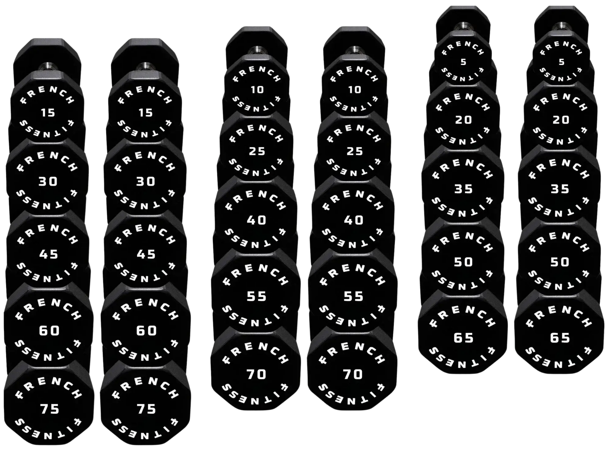 French Fitness Urethane 8 Sided Hex Dumbbell Set, 5-75 lbs (New) Image