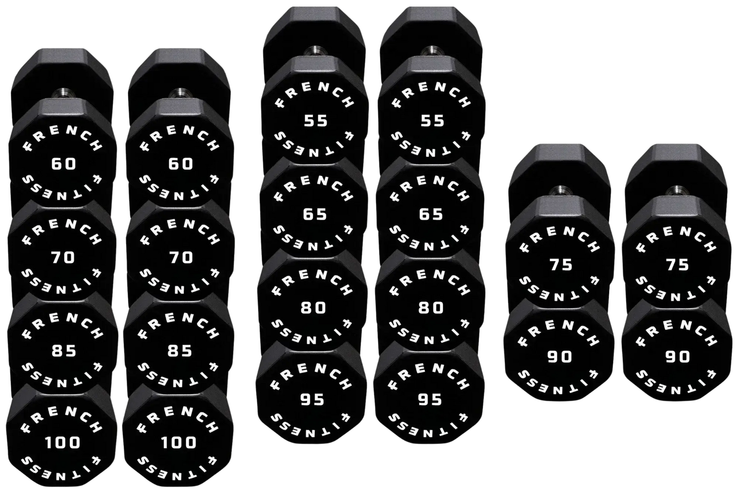 French Fitness Urethane 8 Sided Hex Dumbbell Set, 55-100 lbs (New) Image