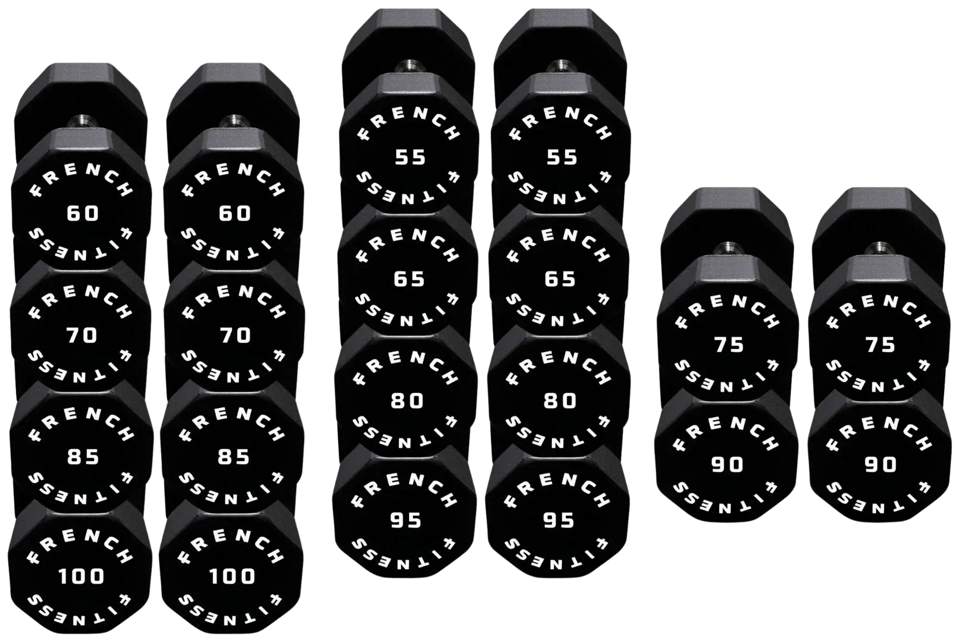 French Fitness Urethane 8 Sided Hex Dumbbell Set, 55-100 lbs (New) Image