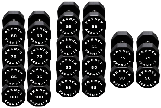 French Fitness Urethane 8 Sided Hex Dumbbell Set, 55-100 lbs (New) Image