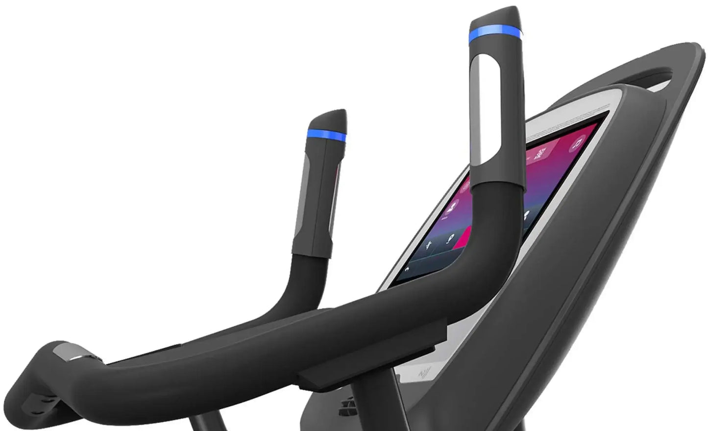 French Fitness UB420T Commercial Upright Bike w/10" Touch Console (New)- console close-up side view