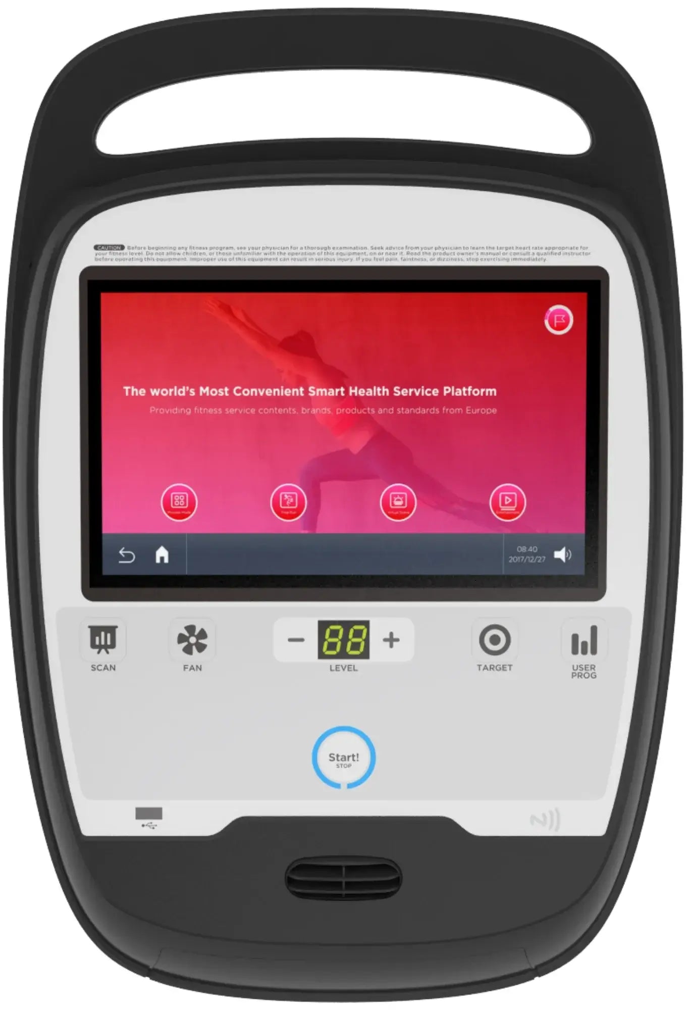 French Fitness UB420T Commercial Upright Bike w/10" Touch Console (New)- console close-up