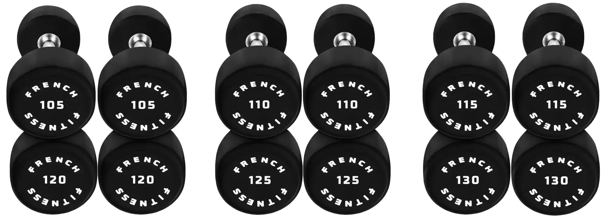 French Fitness Urethane Round Pro Style Dumbbell Set, 105-130 lbs (New) Image