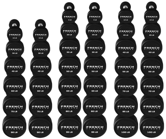 French Fitness Urethane Round Pro Style Dumbbell V2 Set, 5-100 lbs (New) Image