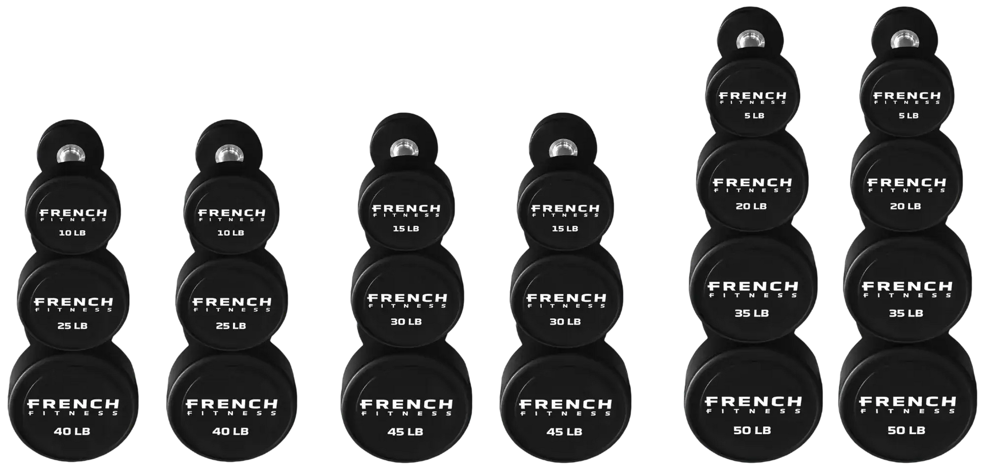 French Fitness Urethane Round Pro Style Dumbbell V2 Set, 5-50 lbs (New) Image