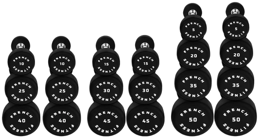 French Fitness Urethane Round Pro Style Dumbbell Set, 5-50 lbs (New) Image