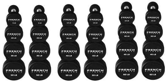 French Fitness Urethane Round Pro Style Dumbbell V2 Set, 5-60 lbs (New) Image