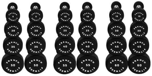 French Fitness Urethane Round Pro Style Dumbbell Set, 5-60 lbs (New) Image