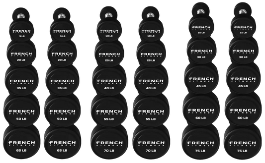 French Fitness Urethane Round Pro Style Dumbbell V2 Set, 5-75 lbs (New) Image