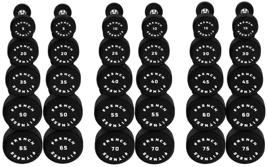 French Fitness Urethane Round Pro Style Dumbbell Set, 5-75 lbs (New) Image