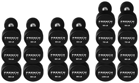 French Fitness Urethane Round Pro Style Dumbbell V2 Set, 55-100 lbs (New) Image
