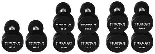 French Fitness Urethane Round Pro Style Dumbbell V2 Set, 55-75 lbs (New) Image