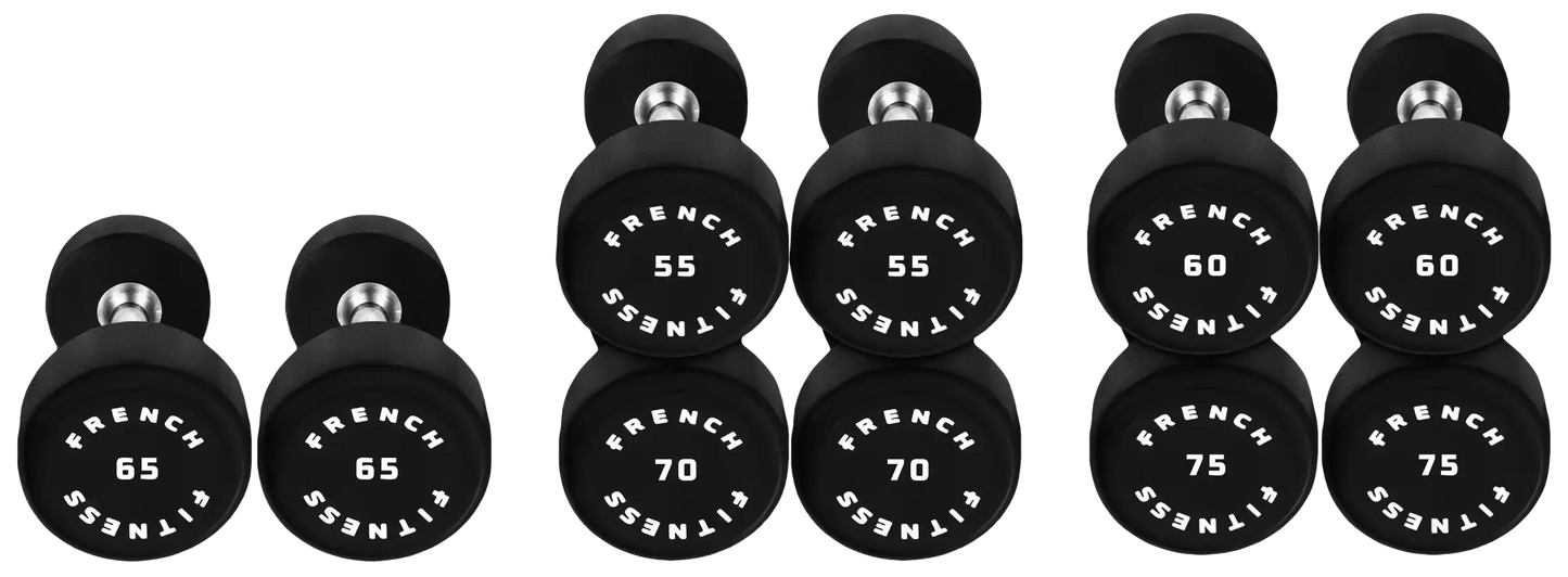 French Fitness Urethane Round Pro Style Dumbbell Set, 55-75 lbs (New) Image