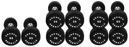 French Fitness Urethane Round Pro Style Dumbbell Set, 55-75 lbs (New) Image