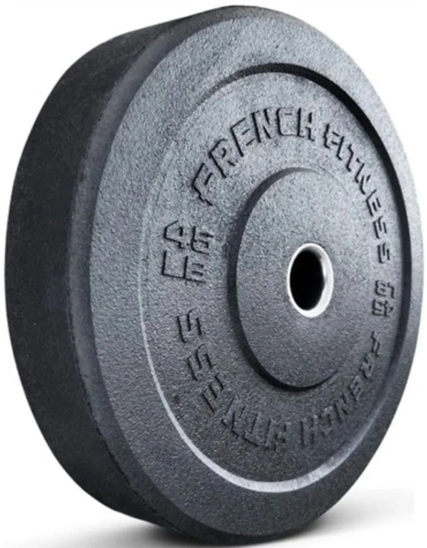 French Fitness  Olympic Bumper Plates Set w/7 ft Olympic Bar 285 lbs - Crumb Rubber (New) - Close Up View