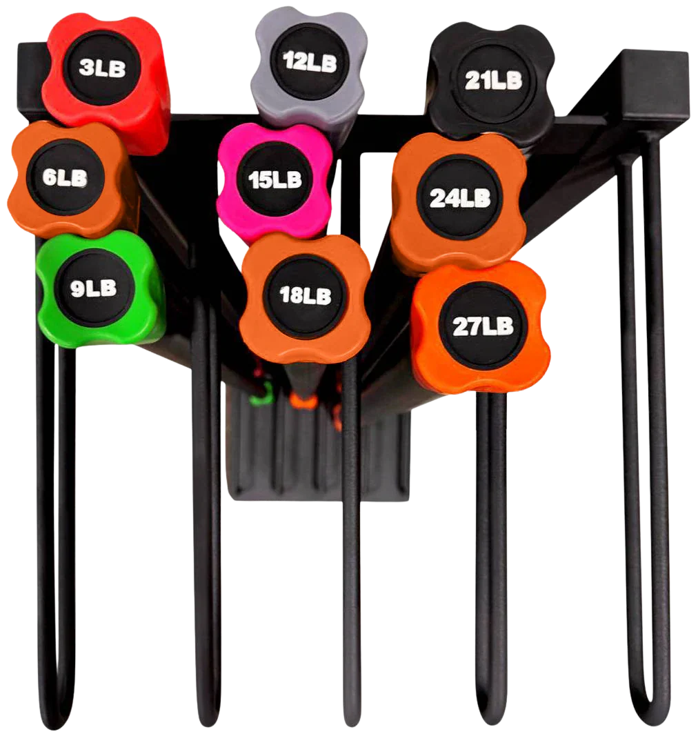 French Fitness Weighted Body Fitness Bar Set of 9 w/Rack (New)