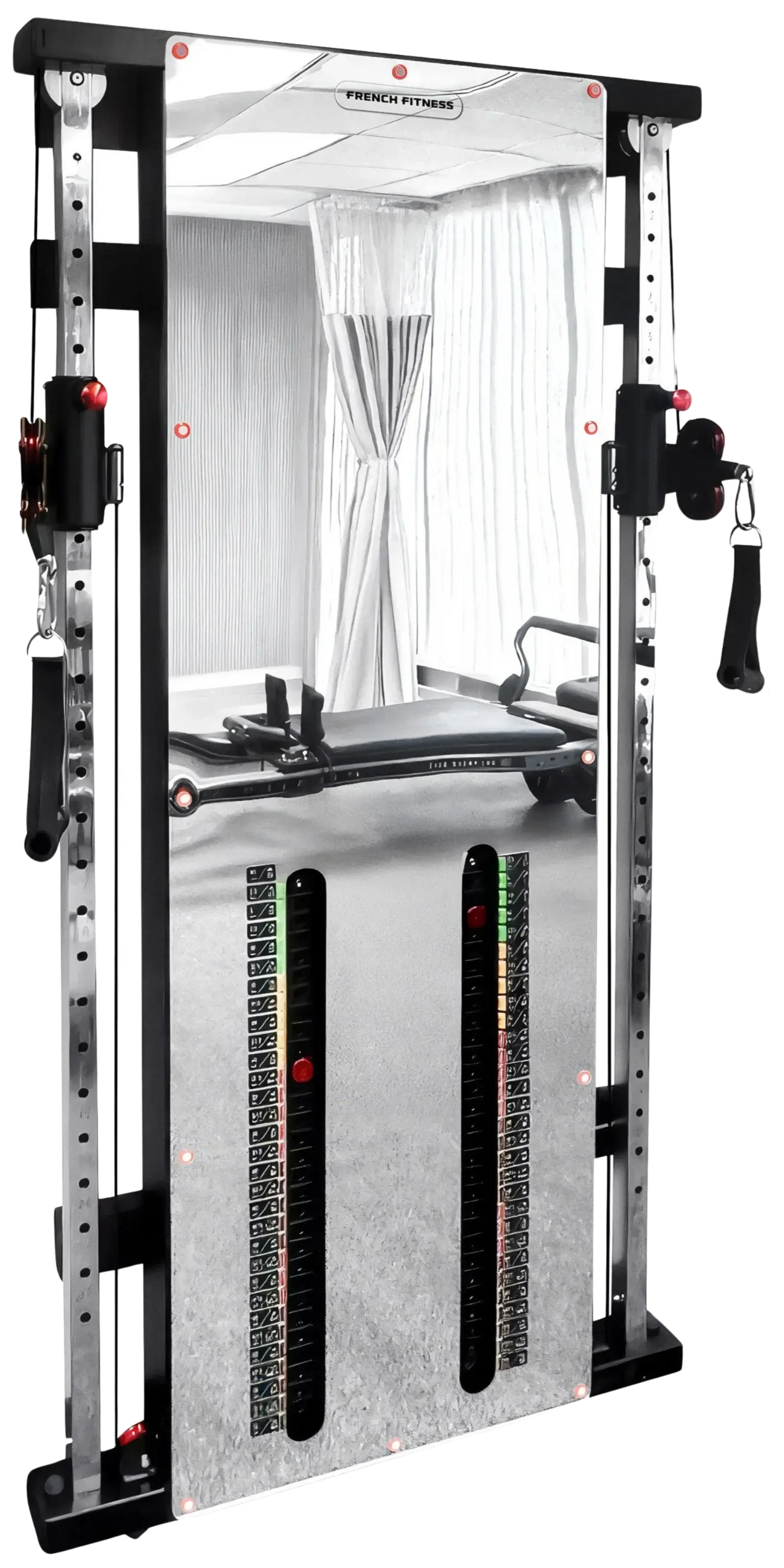 French Fitness Wall Mounted Mirror Functional Trainer Angled View