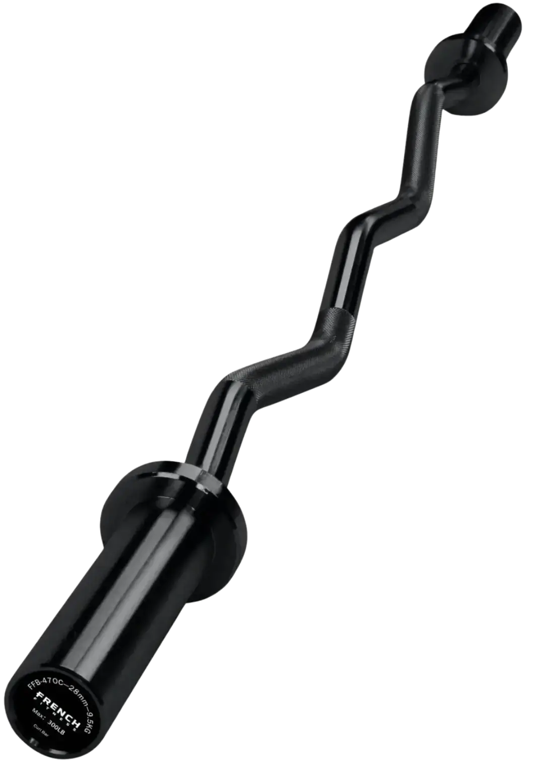 French Fitness - Black 47" Olympic EZ Curl Bar (New) - Side View