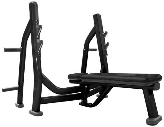 French Fitness FFB Black Olympic Flat Bench w/Weight Horns (New) Image
