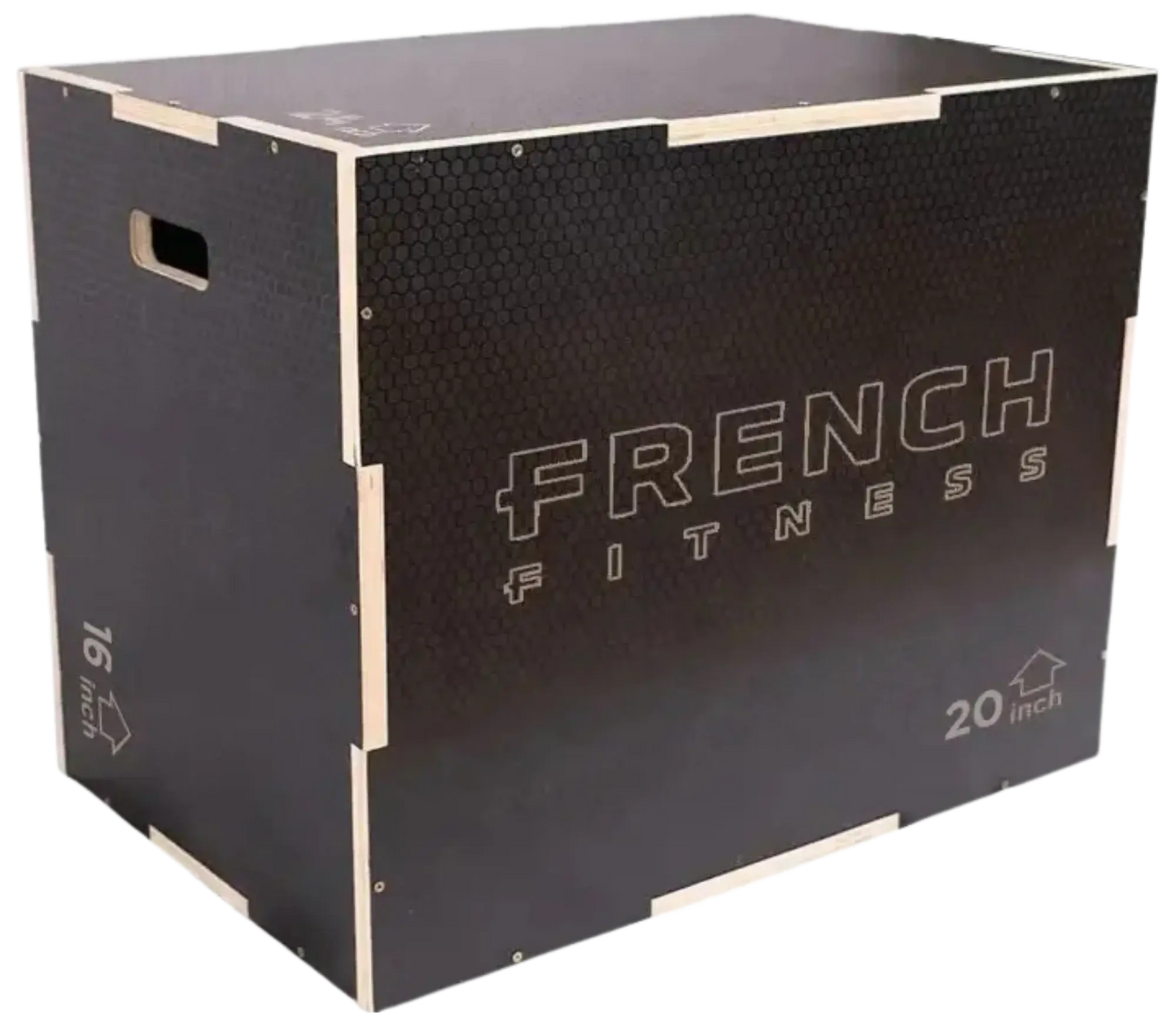 French Fitness - 16-20-24 3-In-1 Wooden Plyo Box - Black - Angled View