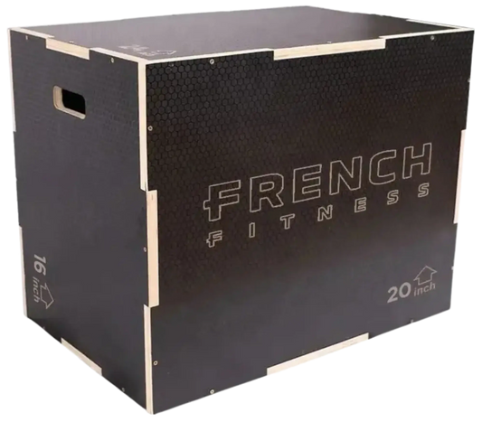 French Fitness - 16-20-24 3-In-1 Wooden Plyo Box - Black - Angled View
