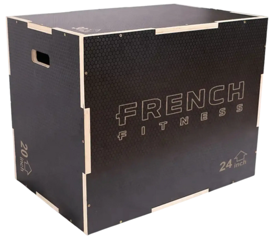 French Fitness - 20-24-30 3-In-1 Wooden Plyo Box - Black (New) - Angled View
