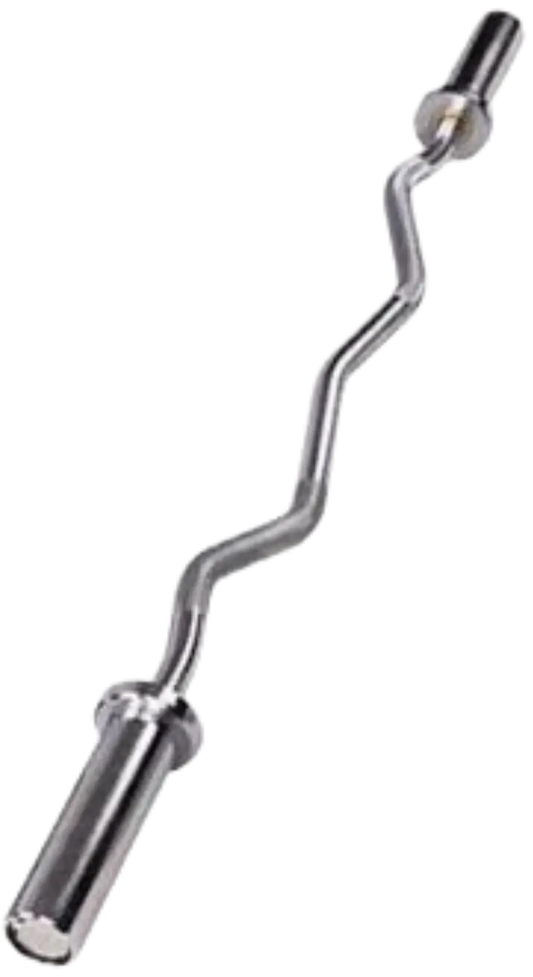 French Fitness - Chrome 47" Olympic EZ Curl Bar (New) - Angled View