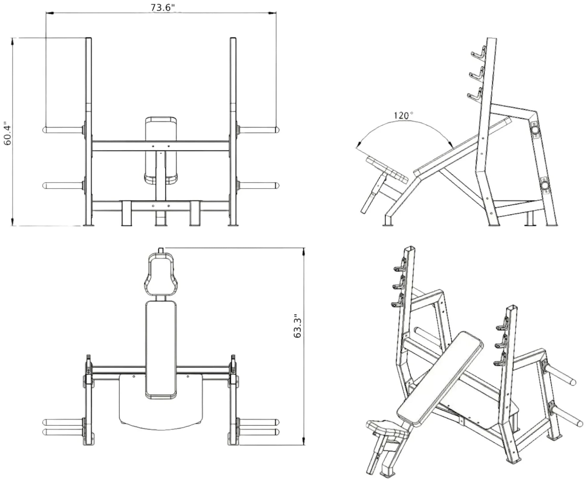 French Fitness Marin Olympic Incline Bench w/Weight Storage (New) Image 3