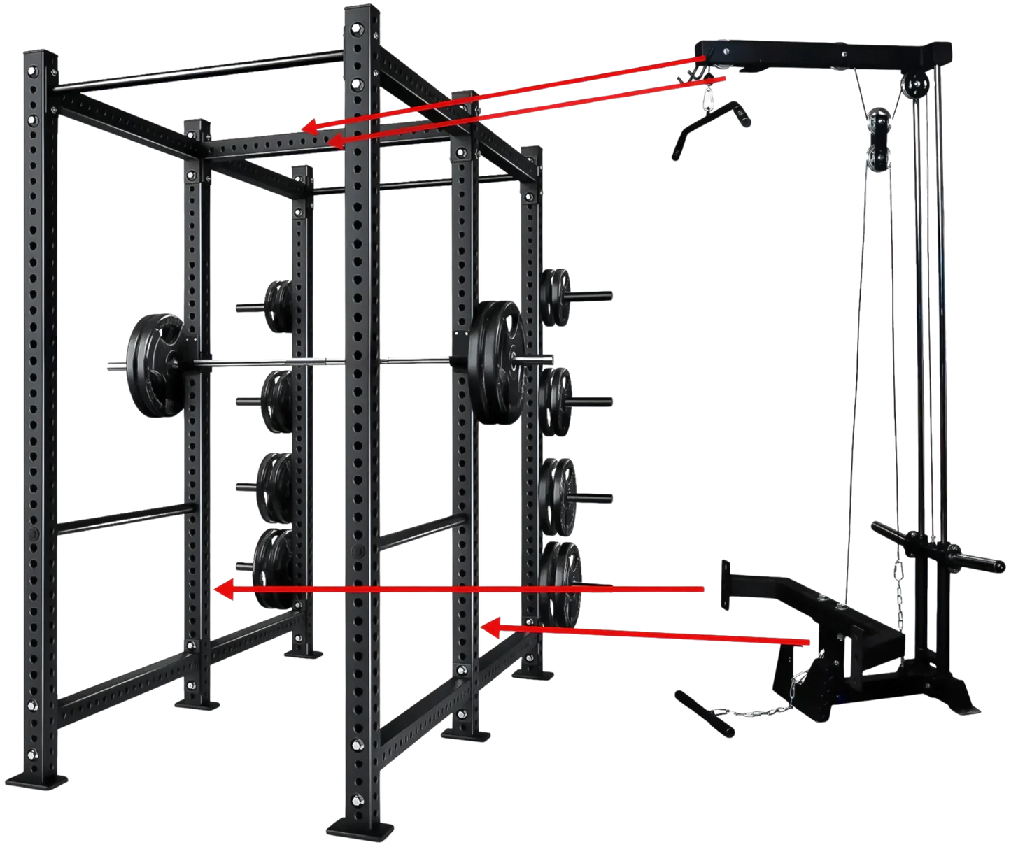 French Fitness R30-RE Commercial Power Rack w/Lat Pulldown / Low Row (New) Image