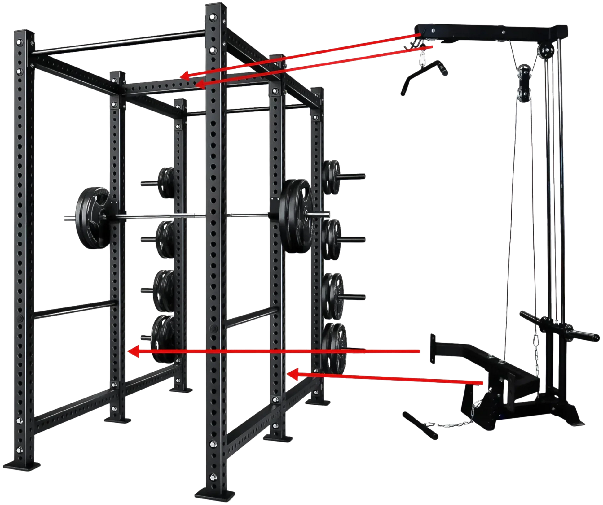 French Fitness R30-RE Commercial Power Rack w/Lat Pulldown / Low Row (New) Image