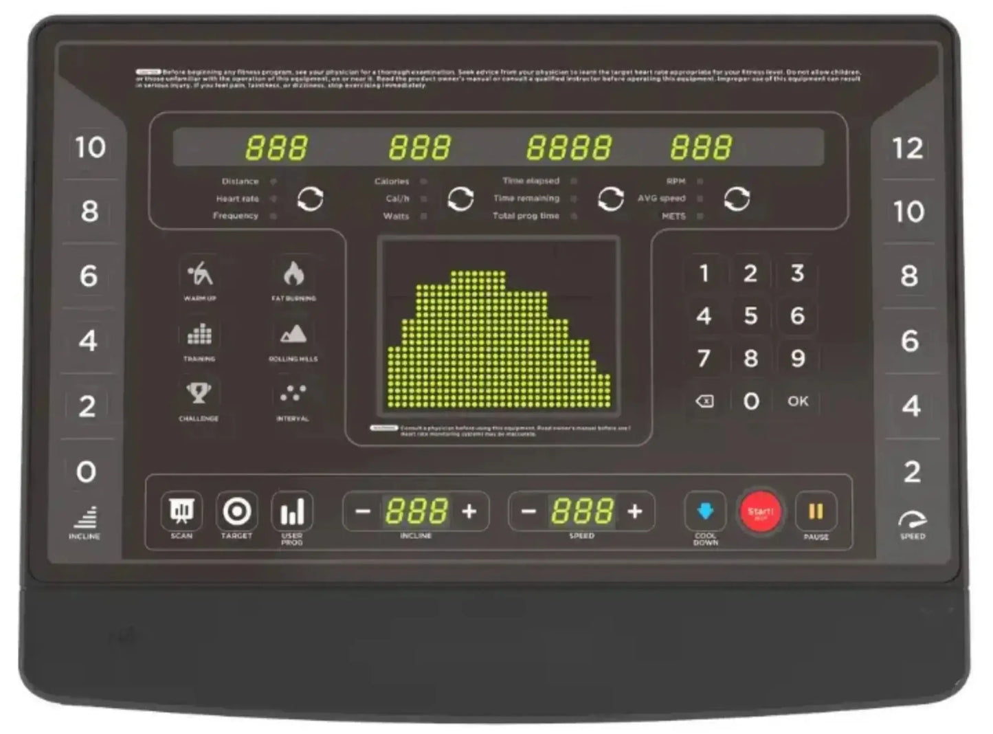 French Fitness T400 Commercial Treadmill w/LED Console (New) - Console View