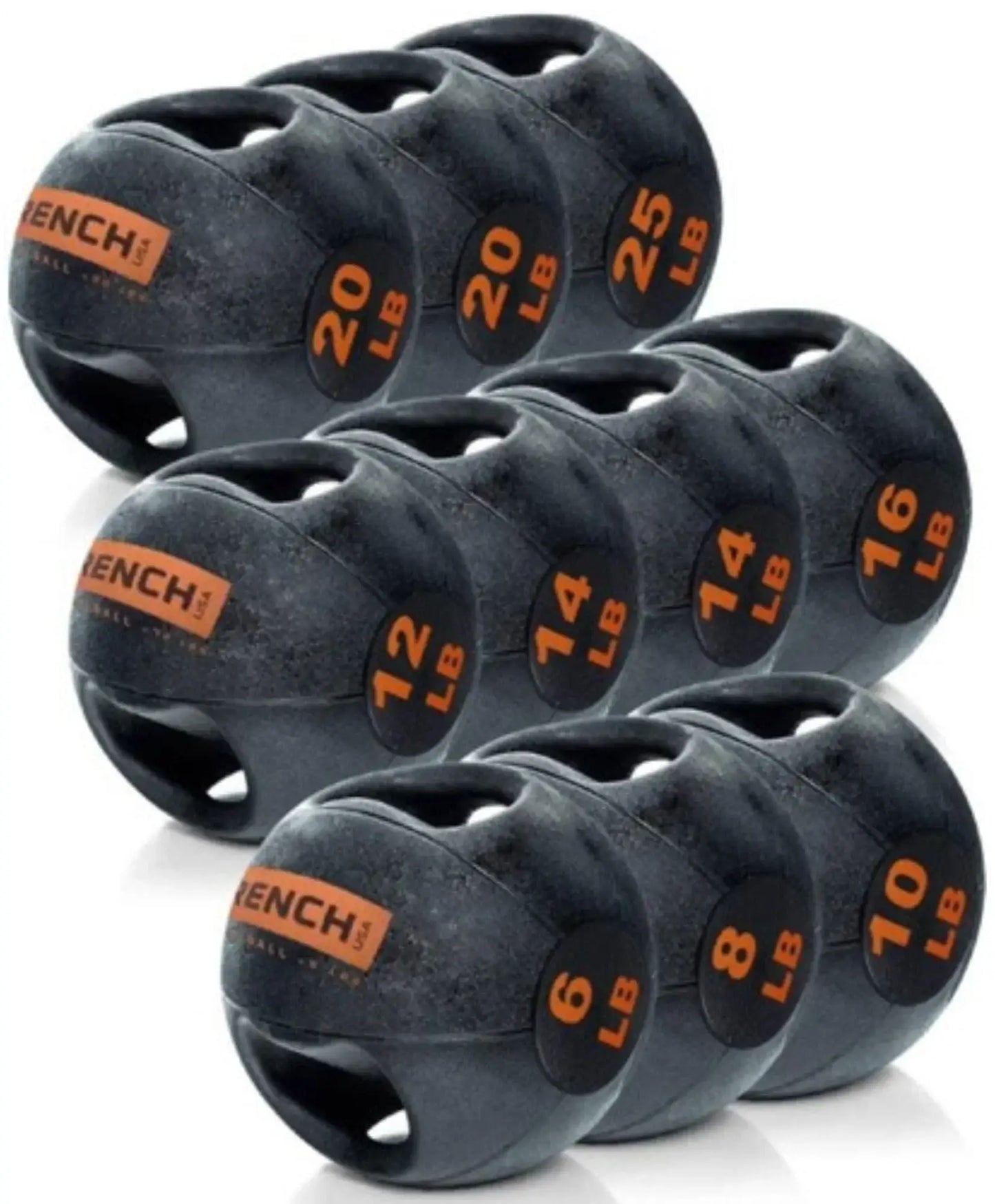 French Fitness Dual Grip Medicine Ball Set of 10 (6 to 25 lbs) w/Rack (New) Image 2