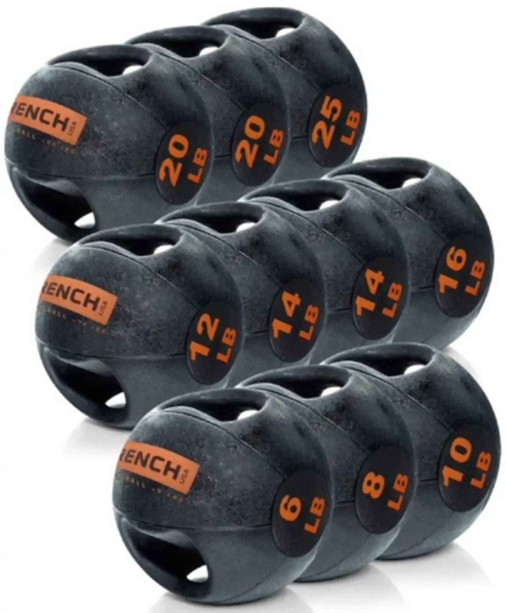 French Fitness Dual Grip Medicine Ball Set of 10 (6 to 25 lbs) w/Rack (New) Image 2