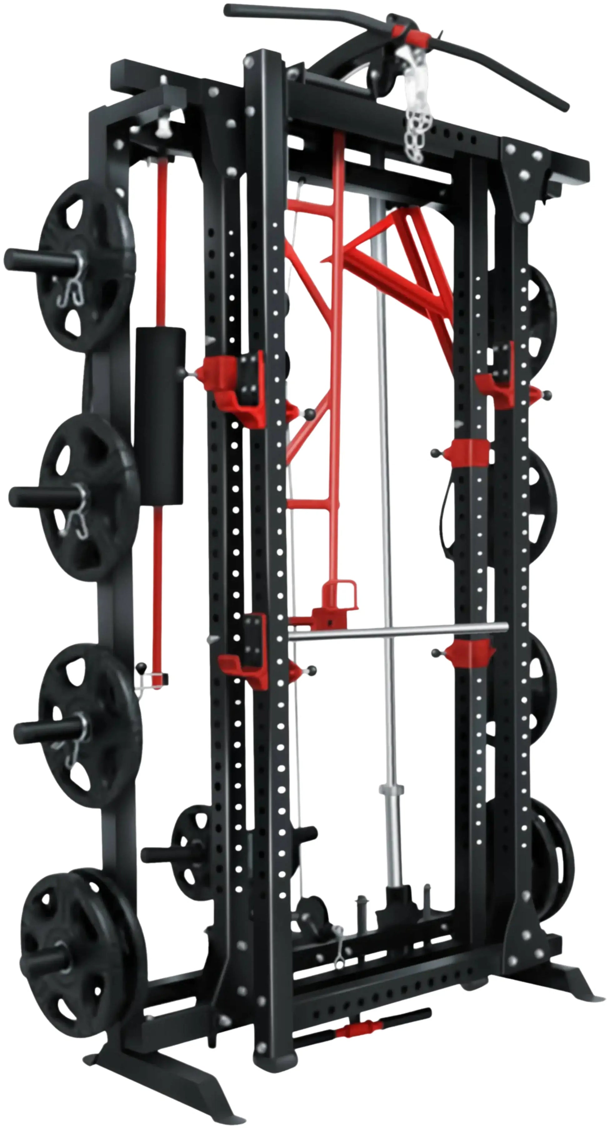 French Fitness Folding Cable Power Rack / Cage, Red/Black (New) Image 2