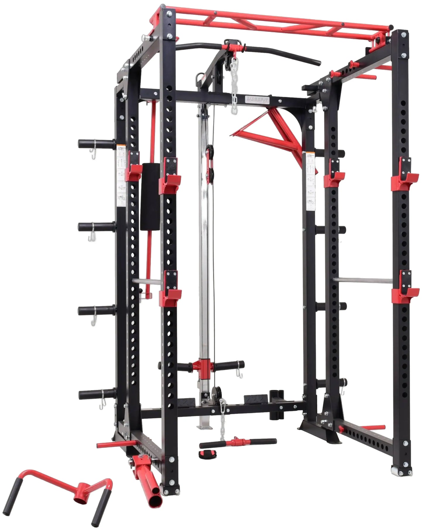 French Fitness Folding Cable Power Rack / Cage, Red/Black (New) Image 4