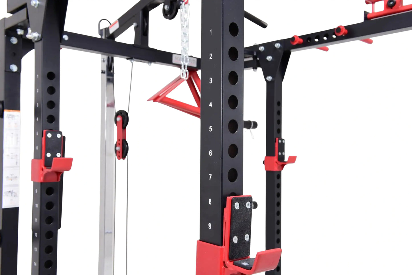 French Fitness Folding Cable Power Rack / Cage, Red/Black (New) Image 18