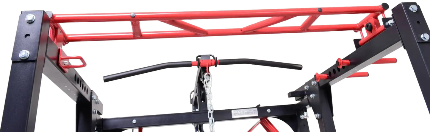 French Fitness Folding Cable Power Rack / Cage, Red/Black (New) Image 17