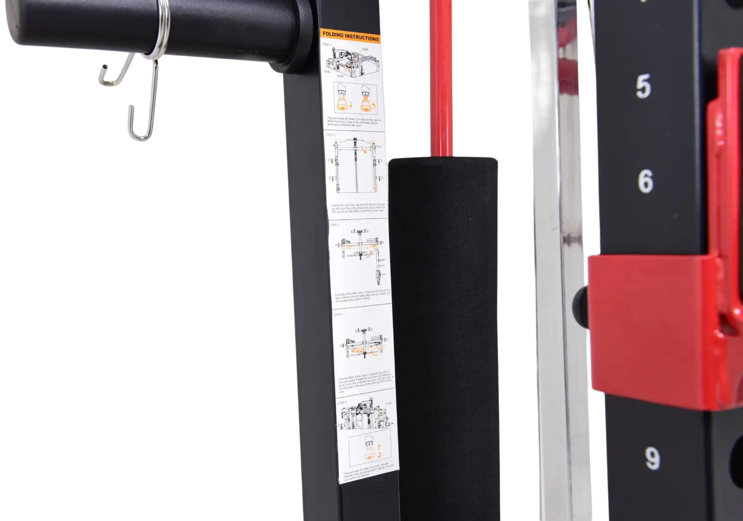 French Fitness Folding Cable Power Rack / Cage, Red/Black (New) Image 29