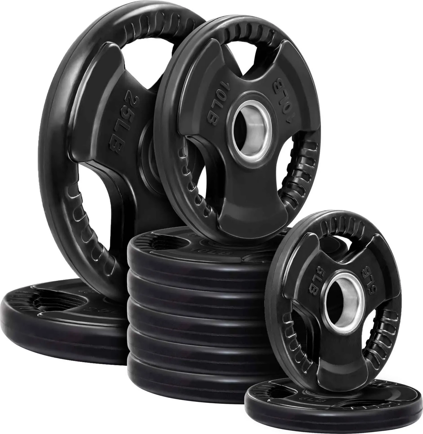 French Fitness Rubber Grip Olympic Weight Plate Set 120 lbs (New) Image